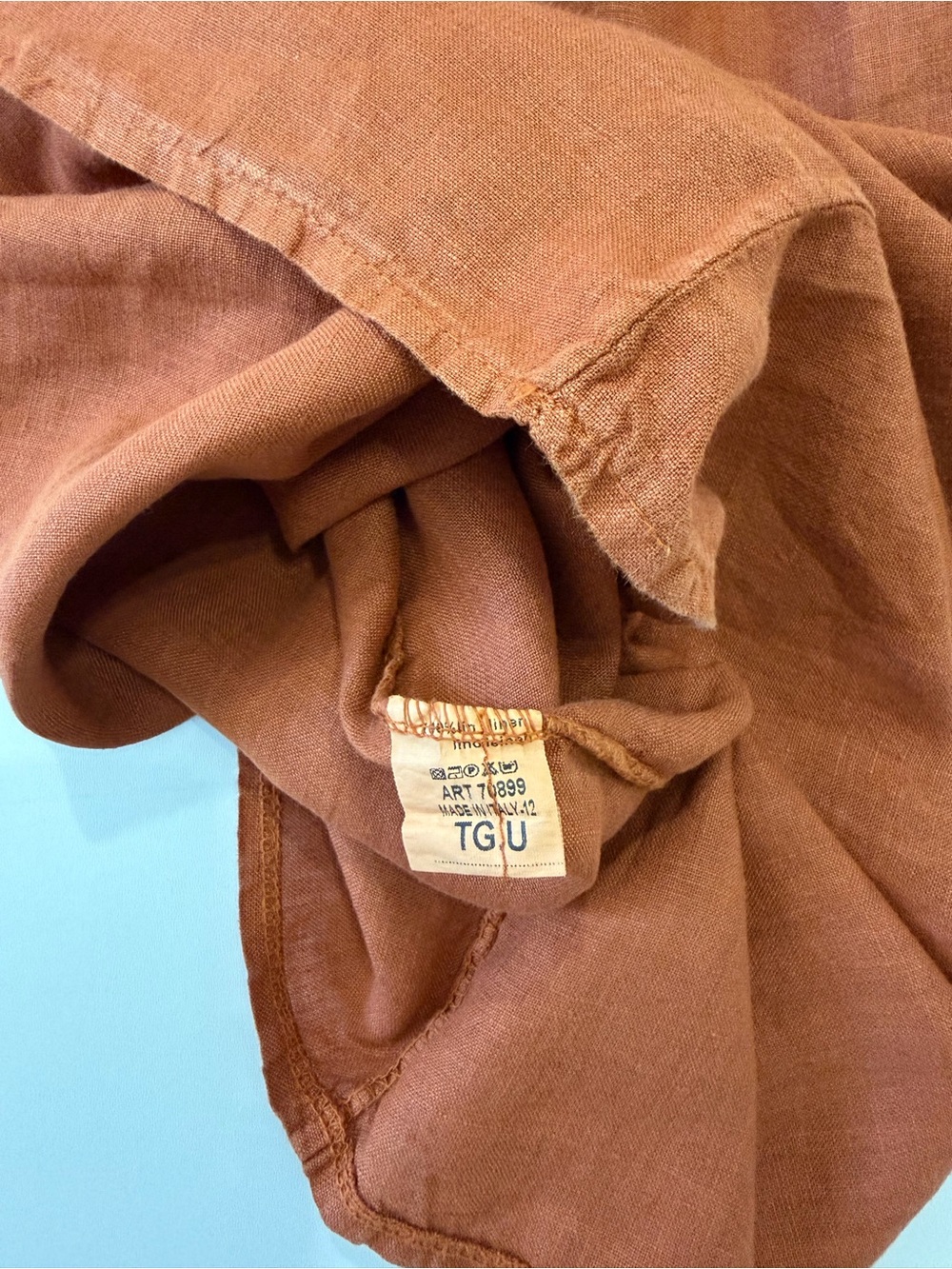 Made In Italy 100% Linen Women’s Shirt Dress Button-Front Short Sleeve Rust - Picture 6 of 7